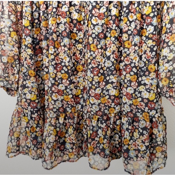 ✨NWT Zara Multicolor Floral Long Sleeve Tie Waist Button Front Ruffle Mini Dress - Picture 6 of 11